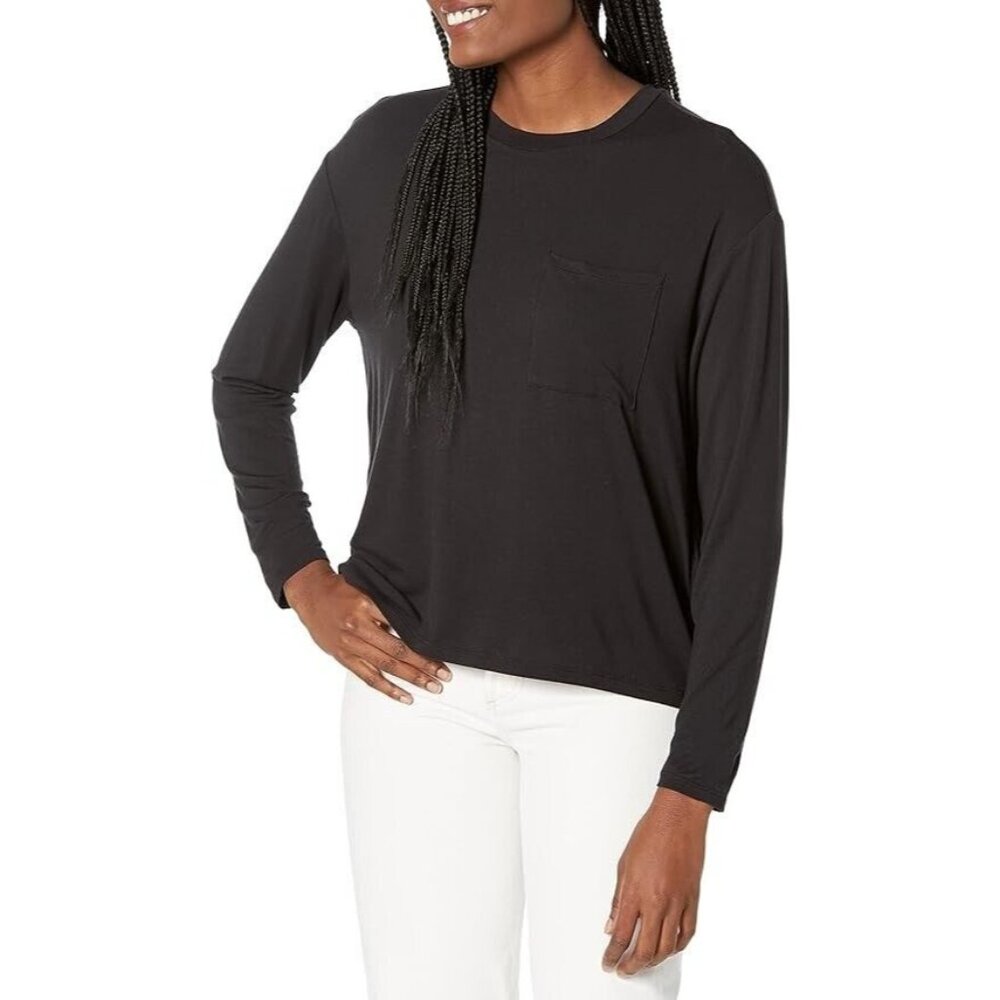 Daily Ritual Women's Jersey Relaxed-Fit LongSleeve Pocket Shirt Large New- Small